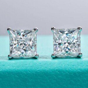 Certified 4ct. t.w. Moissanite Diamond Princess Cut Stud Earrings NEW